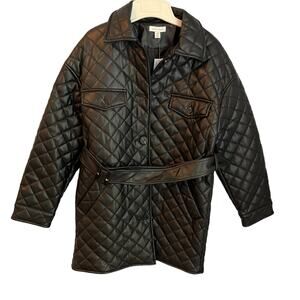 NEW Topshop Quinn Belted Faux Leather Winter Coat size 6